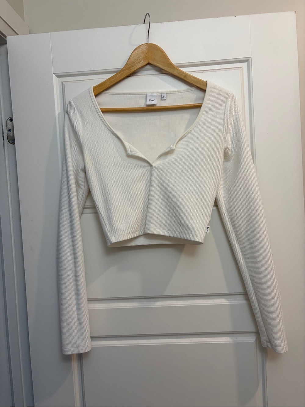TNA Cream Ribbed Cropped Long-Sleeve Top